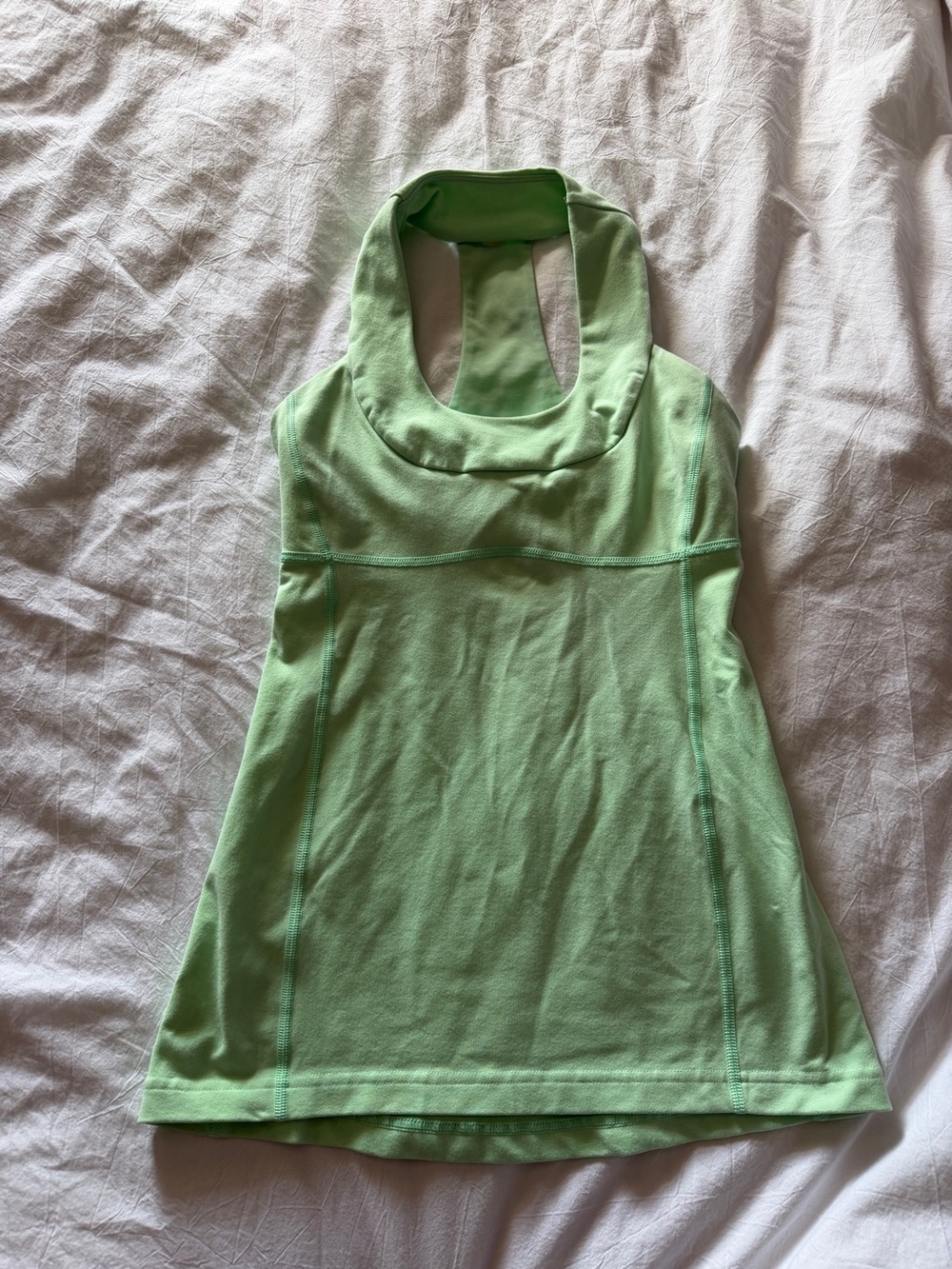 Lululemon scoop neck tank top mint green racerback shelf bra workout teal Luon - Picture 2 of 6